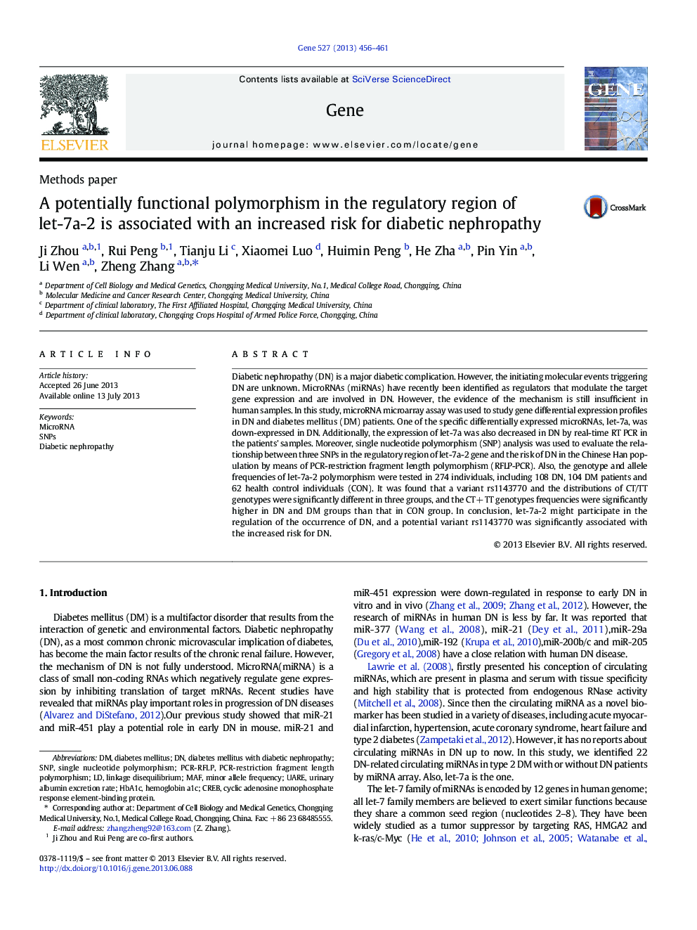 A potentially functional polymorphism in the regulatory region of let-7a-2 is associated with an increased risk for diabetic nephropathy