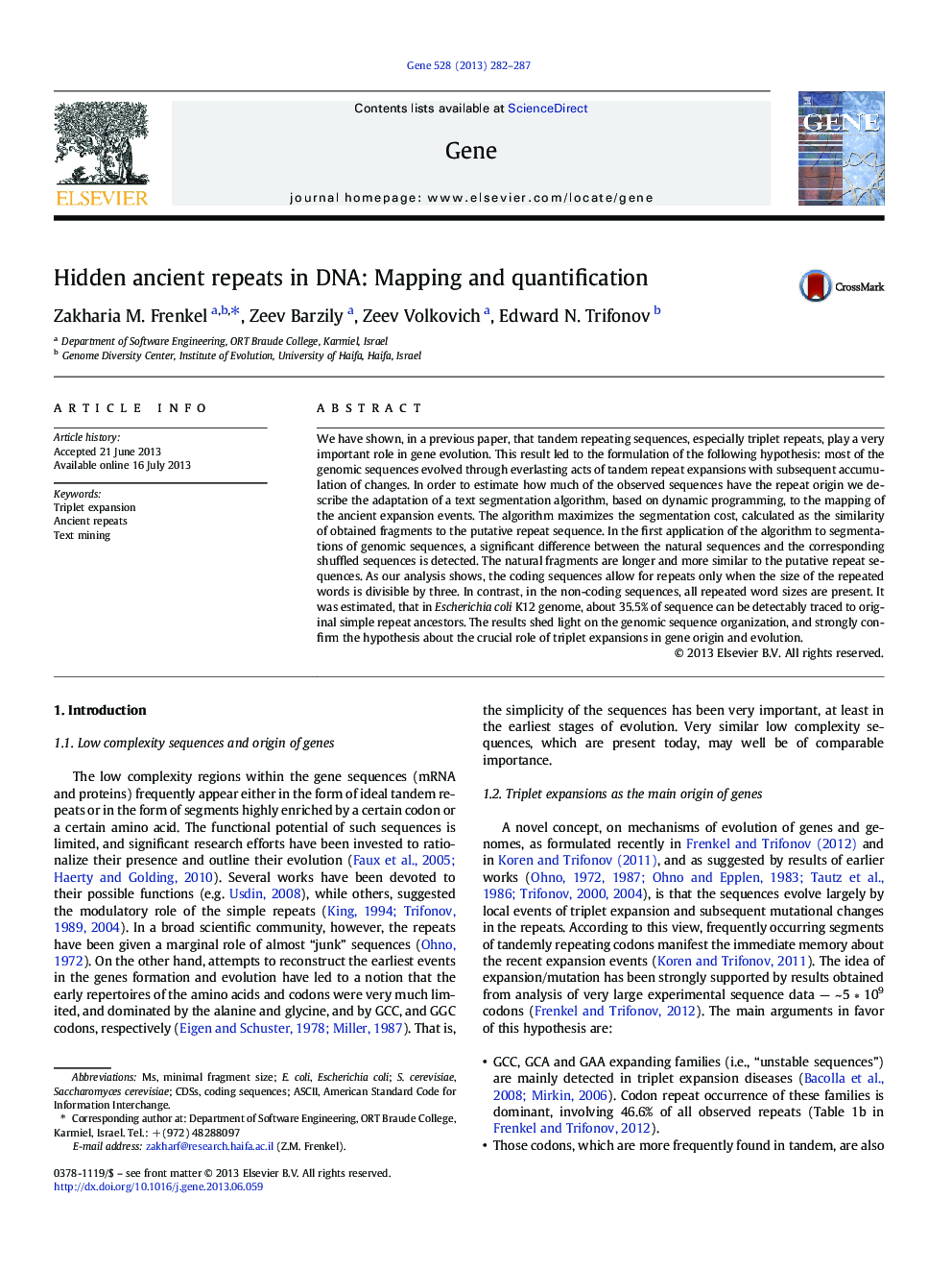 Hidden ancient repeats in DNA: Mapping and quantification