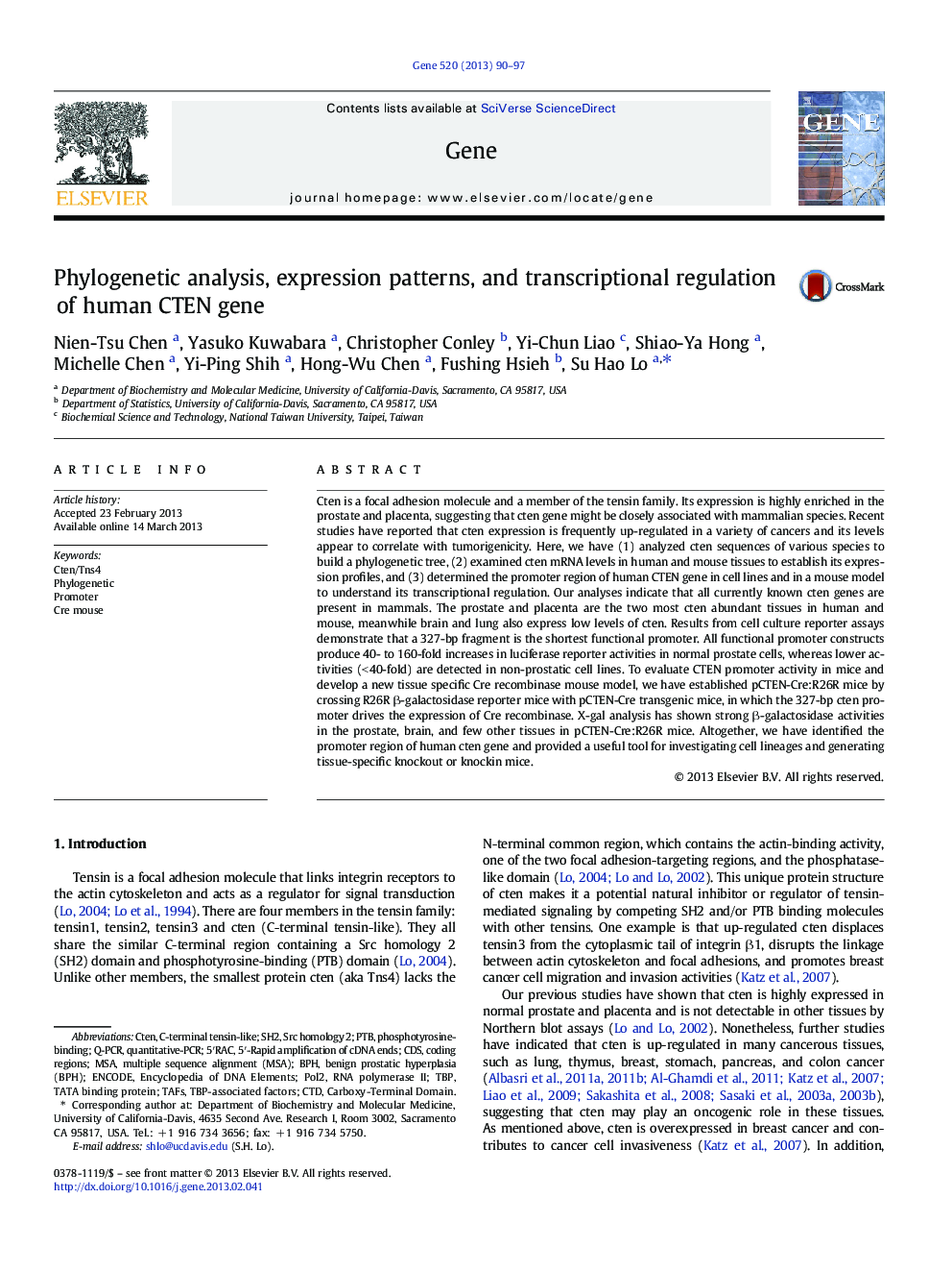 Phylogenetic analysis, expression patterns, and transcriptional regulation of human CTEN gene