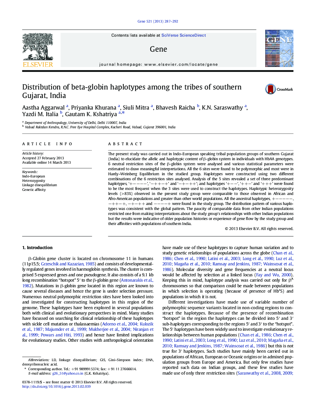 Distribution of beta-globin haplotypes among the tribes of southern Gujarat, India