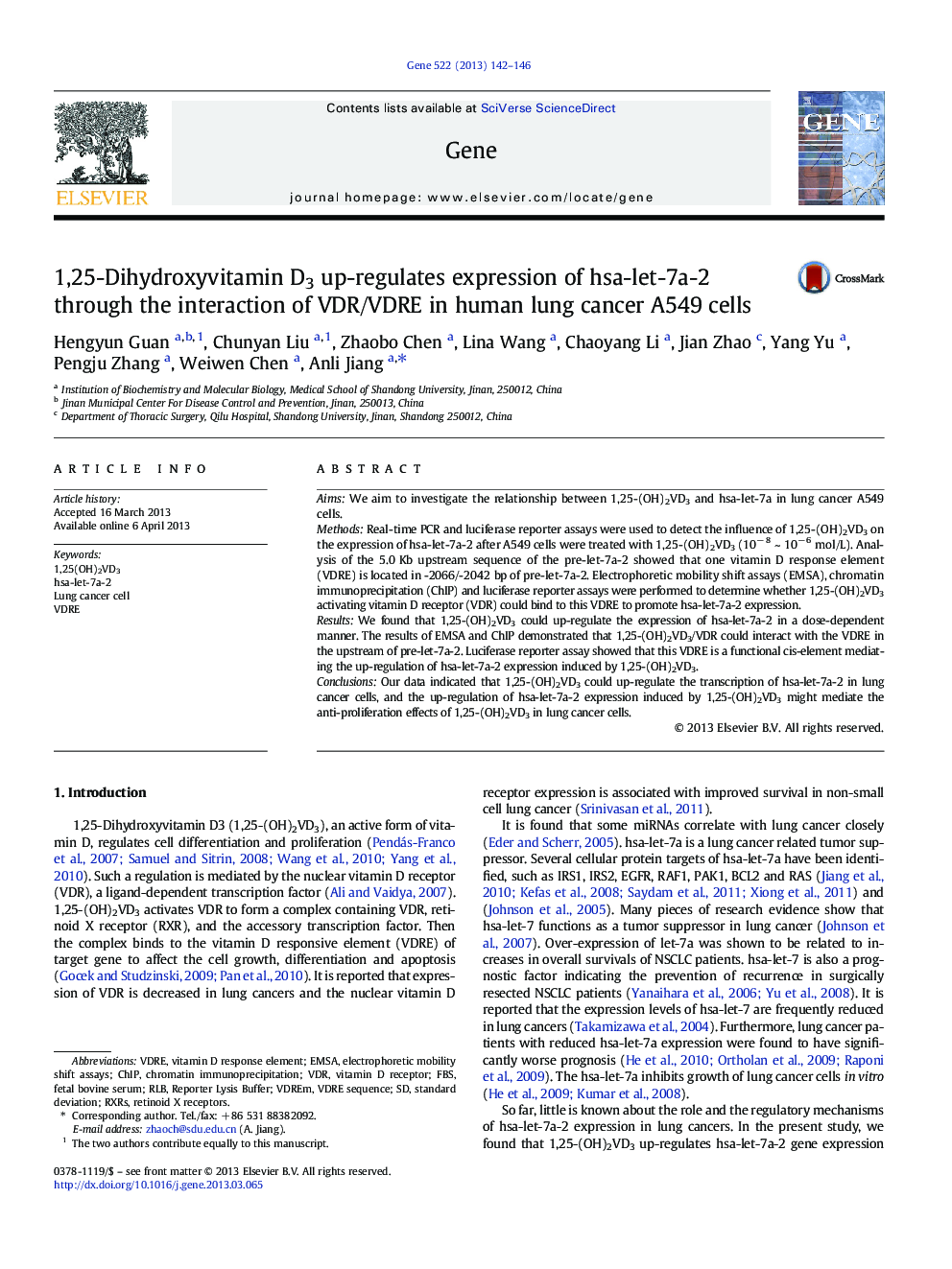 1,25-Dihydroxyvitamin D3 up-regulates expression of hsa-let-7a-2 through the interaction of VDR/VDRE in human lung cancer A549 cells