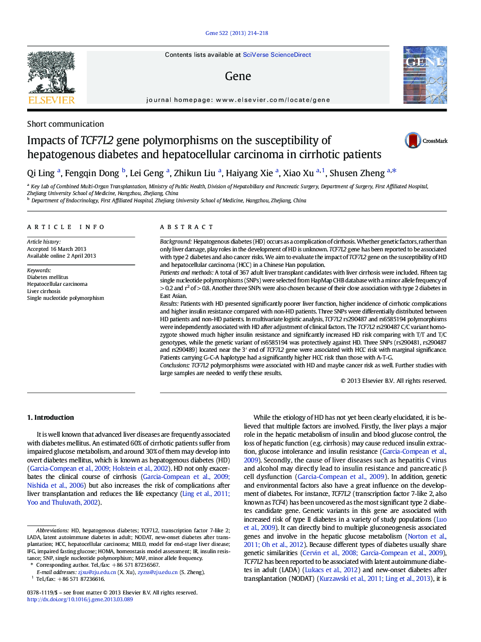 Impacts of TCF7L2 gene polymorphisms on the susceptibility of hepatogenous diabetes and hepatocellular carcinoma in cirrhotic patients