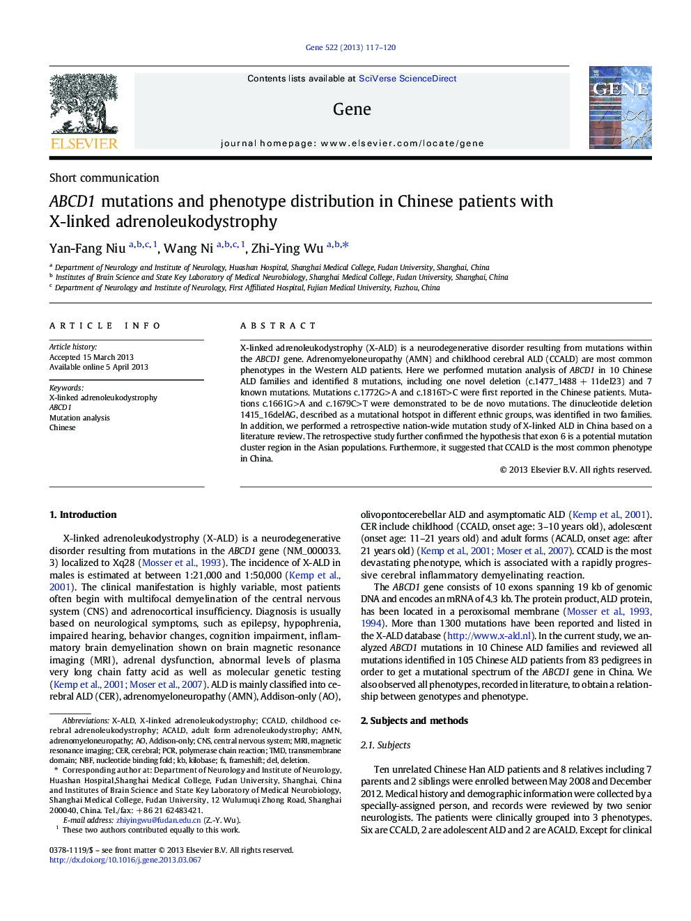 ABCD1 mutations and phenotype distribution in Chinese patients with X-linked adrenoleukodystrophy