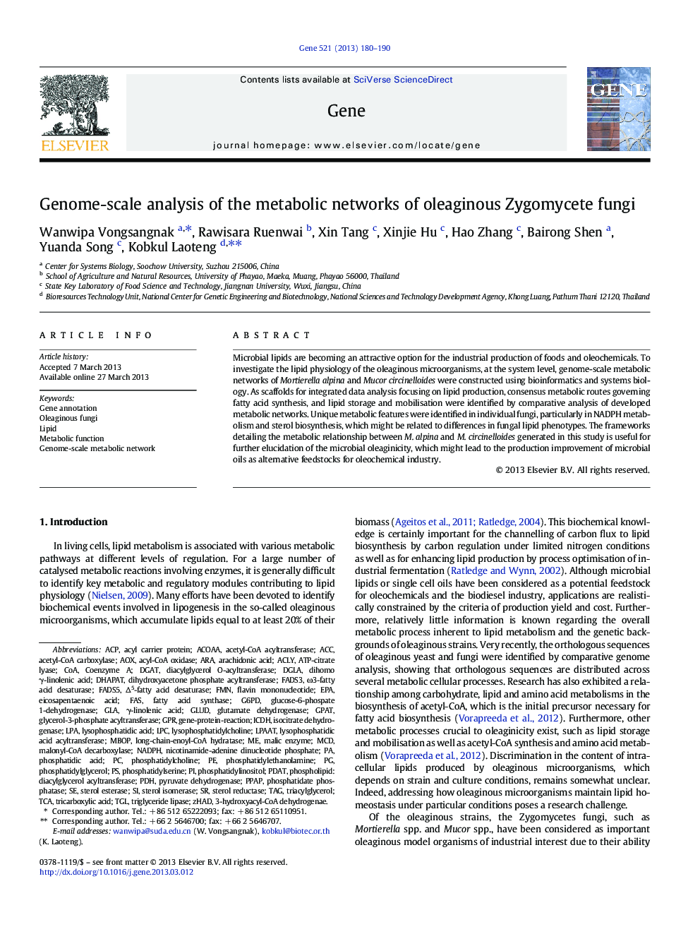 Genome-scale analysis of the metabolic networks of oleaginous Zygomycete fungi