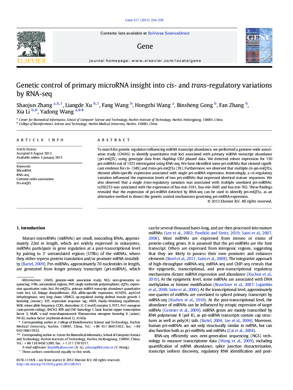 Genetic control of primary microRNA insight into cis- and trans-regulatory variations by RNA-seq