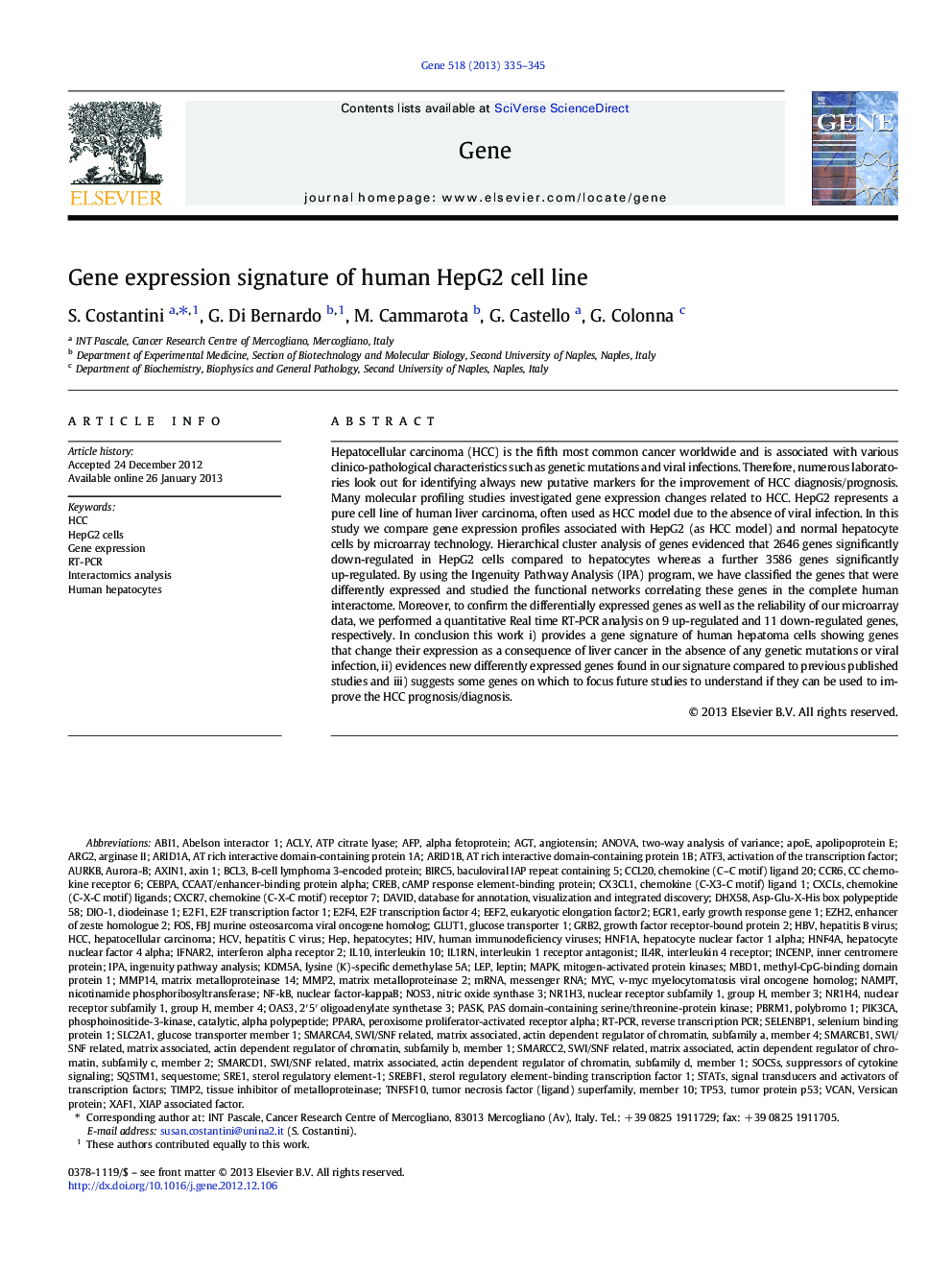 Gene expression signature of human HepG2 cell line