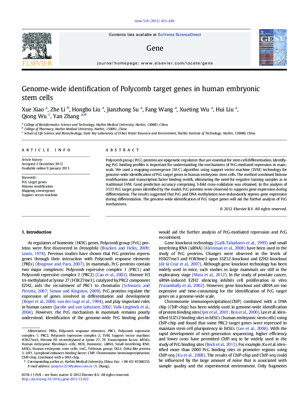 Genome-wide identification of Polycomb target genes in human embryonic stem cells