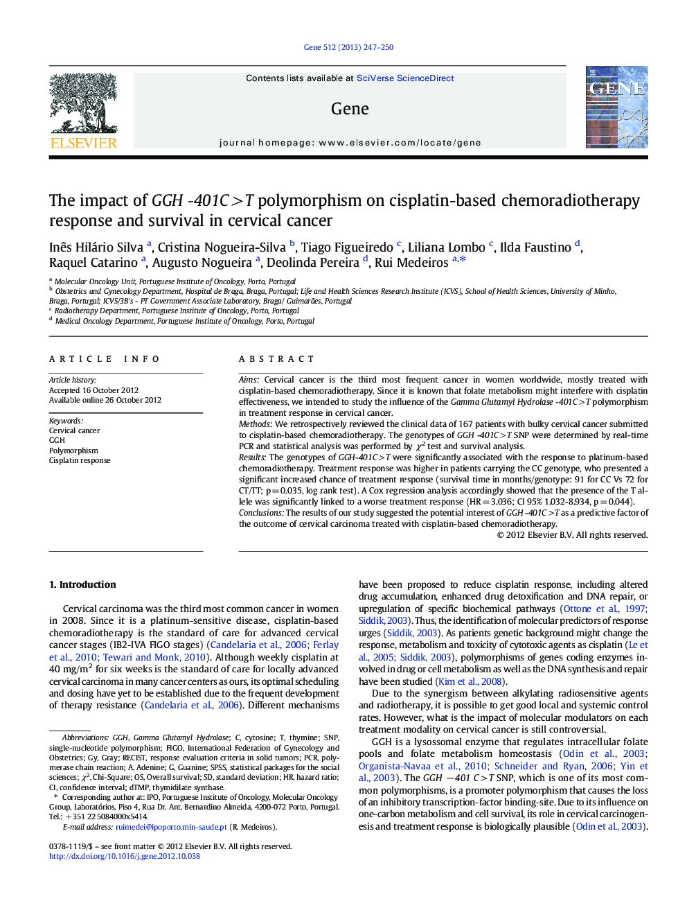 The impact of GGH -401C > T polymorphism on cisplatin-based chemoradiotherapy response and survival in cervical cancer