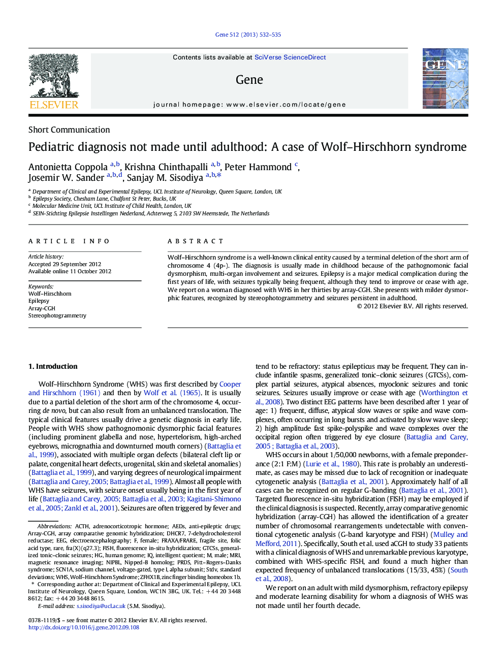 Pediatric diagnosis not made until adulthood: A case of Wolf–Hirschhorn syndrome