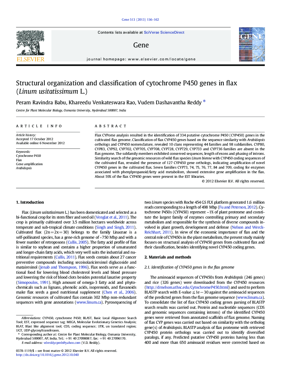 Structural organization and classification of cytochrome P450 genes in flax (Linum usitatissimum L.)