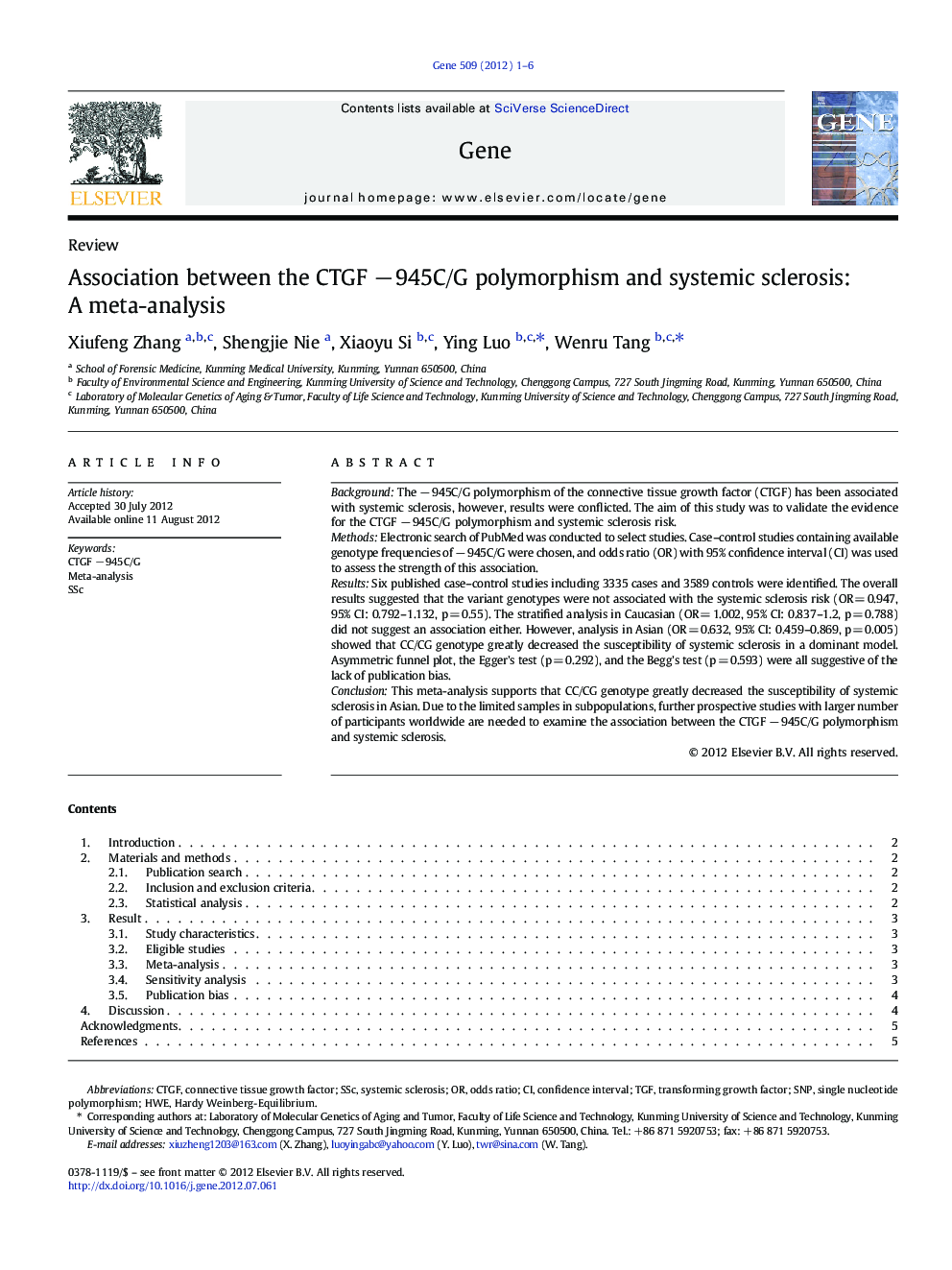 Association between the CTGF − 945C/G polymorphism and systemic sclerosis: A meta-analysis