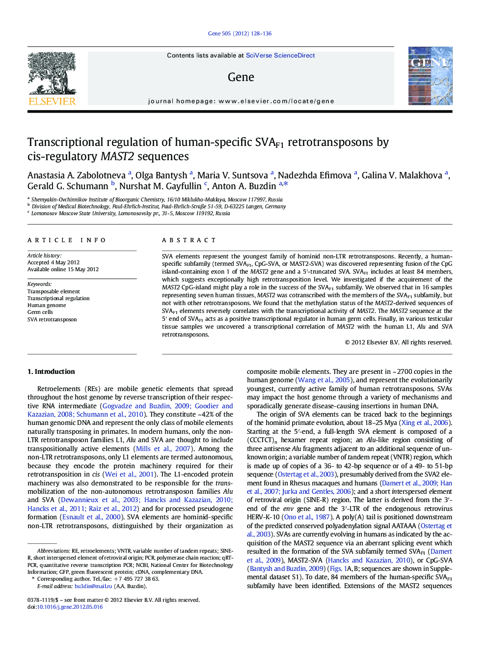 Transcriptional regulation of human-specific SVAF1 retrotransposons by cis-regulatory MAST2 sequences