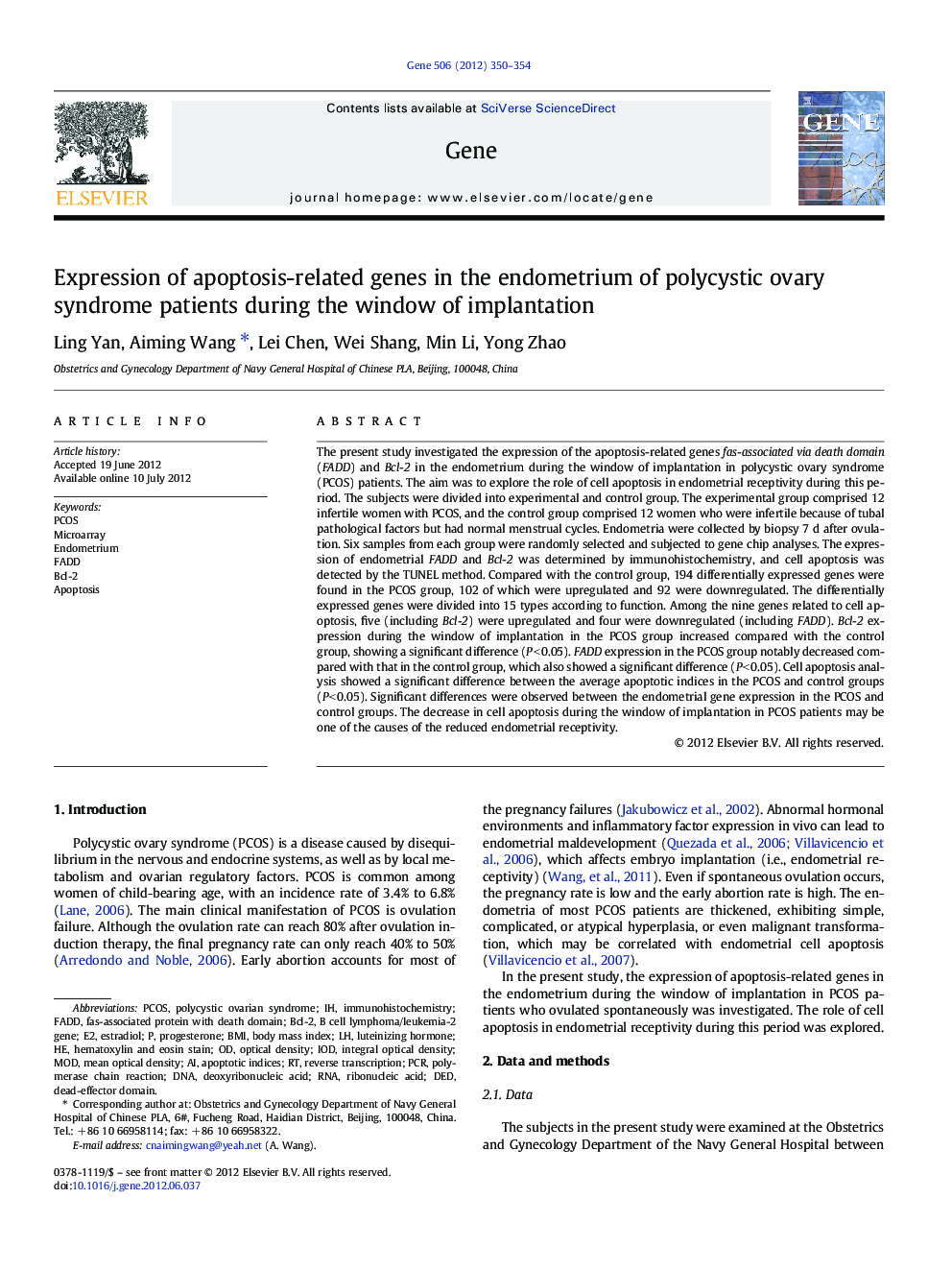 Expression of apoptosis-related genes in the endometrium of polycystic ovary syndrome patients during the window of implantation