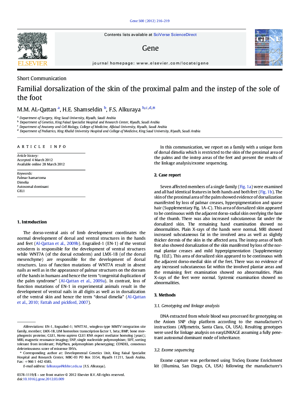 Familial dorsalization of the skin of the proximal palm and the instep of the sole of the foot