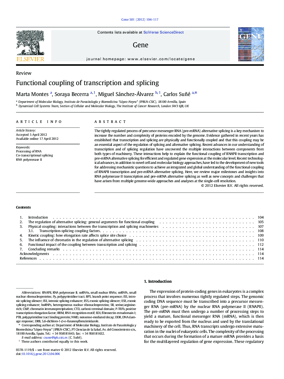 Functional coupling of transcription and splicing