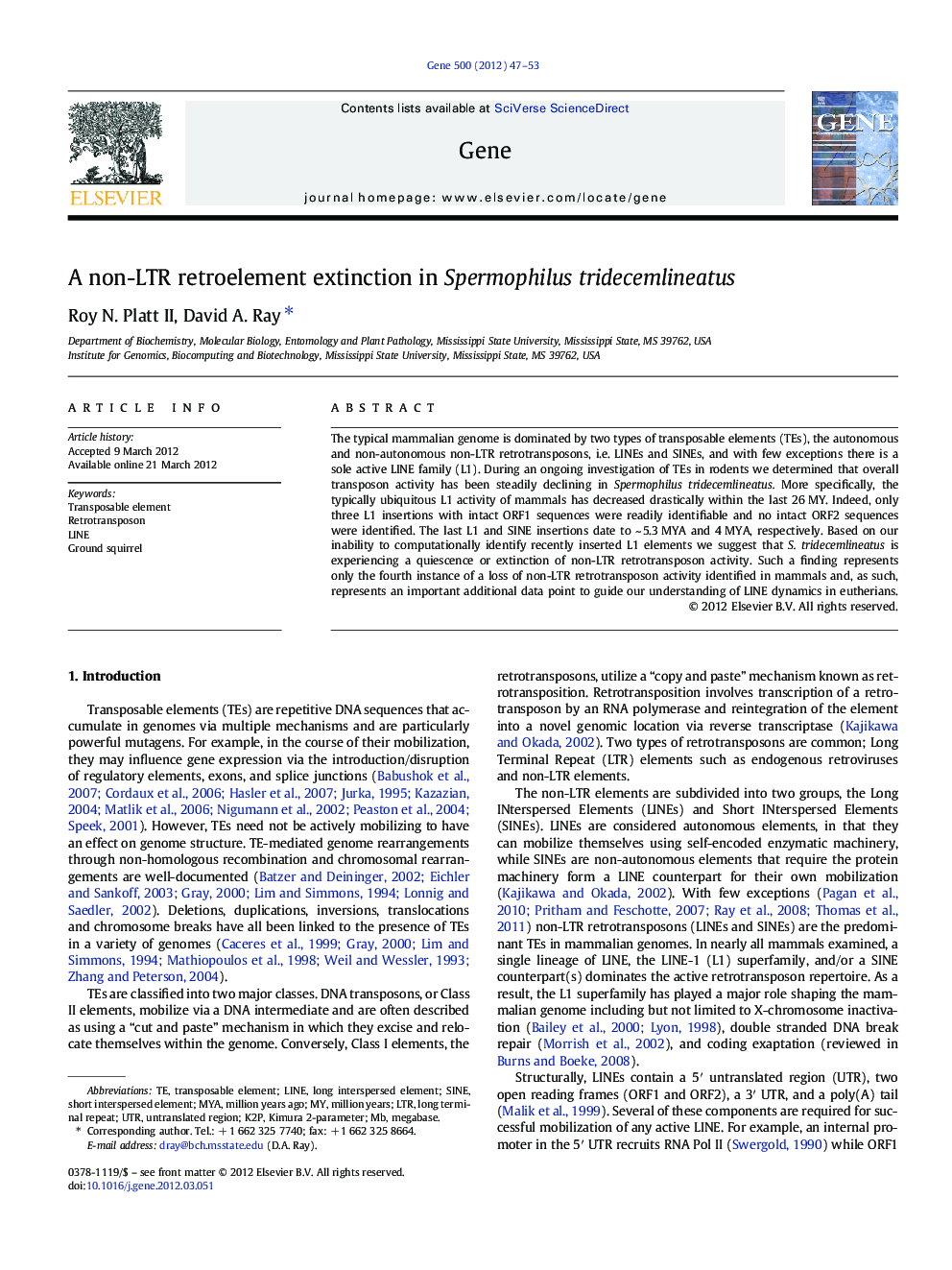 A non-LTR retroelement extinction in Spermophilus tridecemlineatus