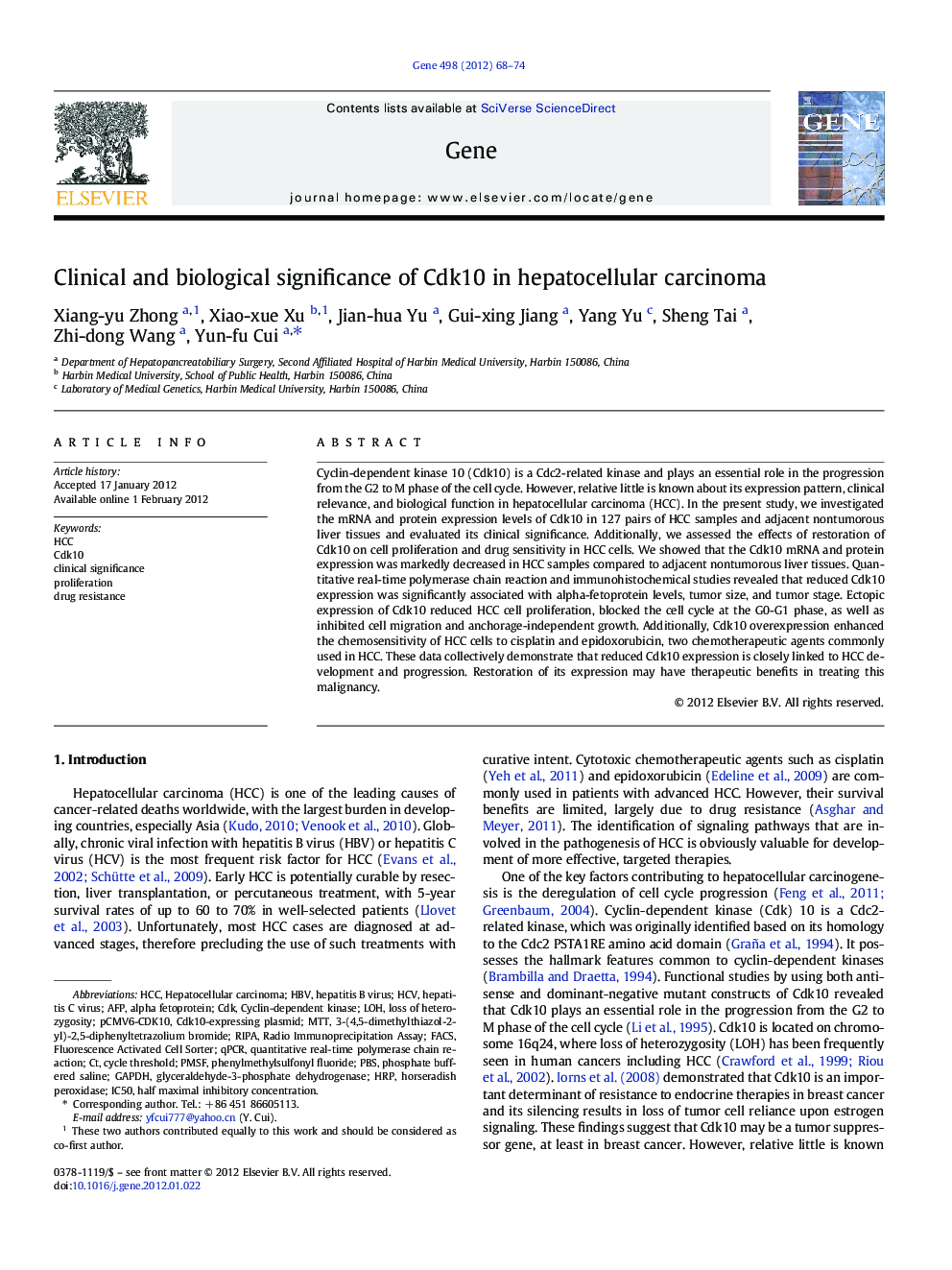 Clinical and biological significance of Cdk10 in hepatocellular carcinoma