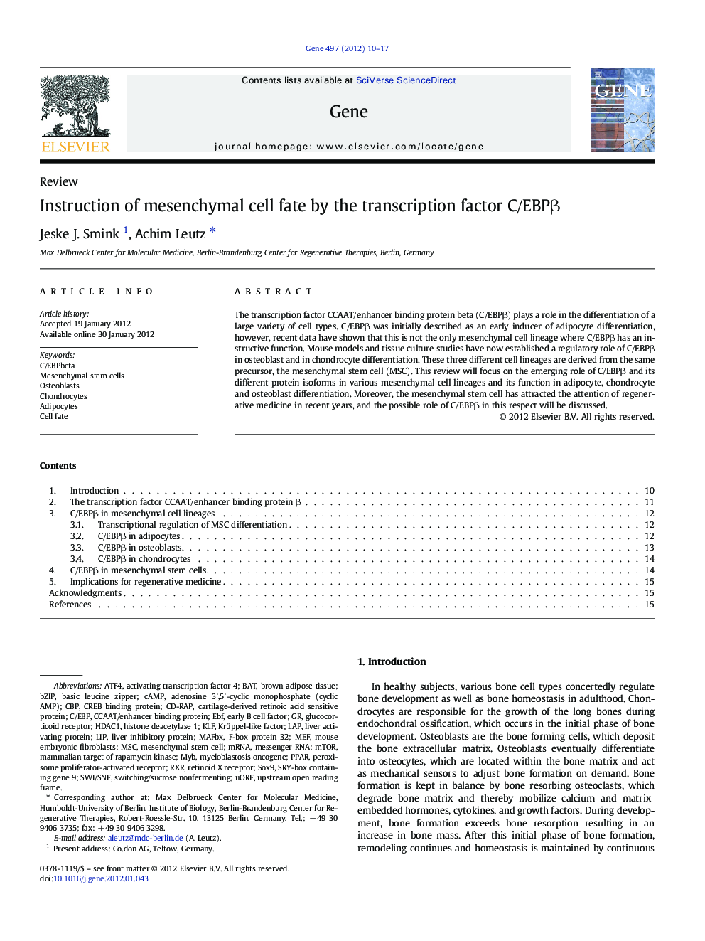 Instruction of mesenchymal cell fate by the transcription factor C/EBPβ