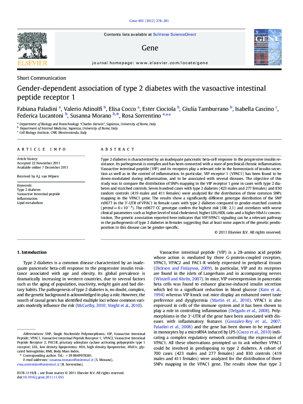 Gender-dependent association of type 2 diabetes with the vasoactive intestinal peptide receptor 1