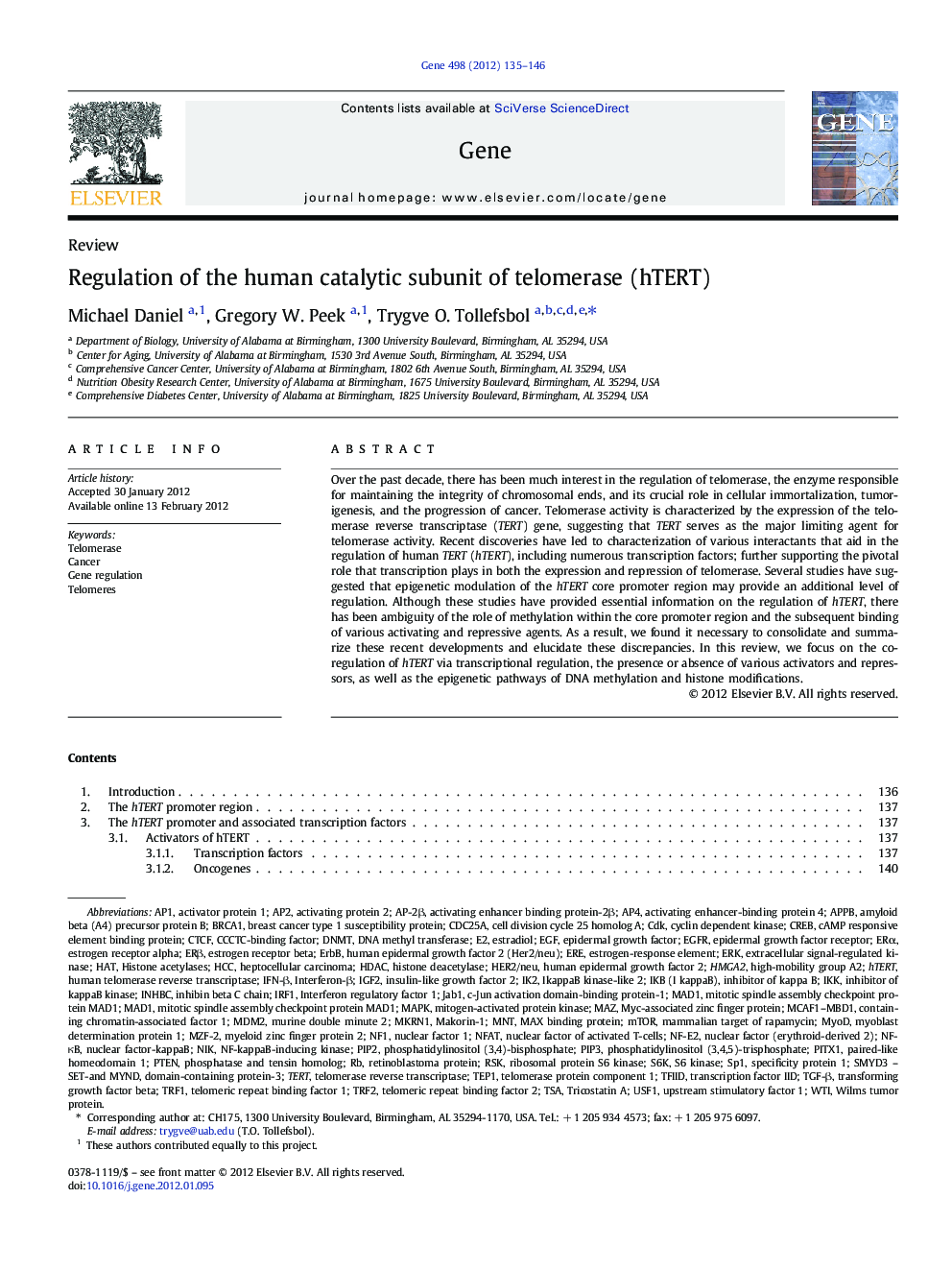 Regulation of the human catalytic subunit of telomerase (hTERT)