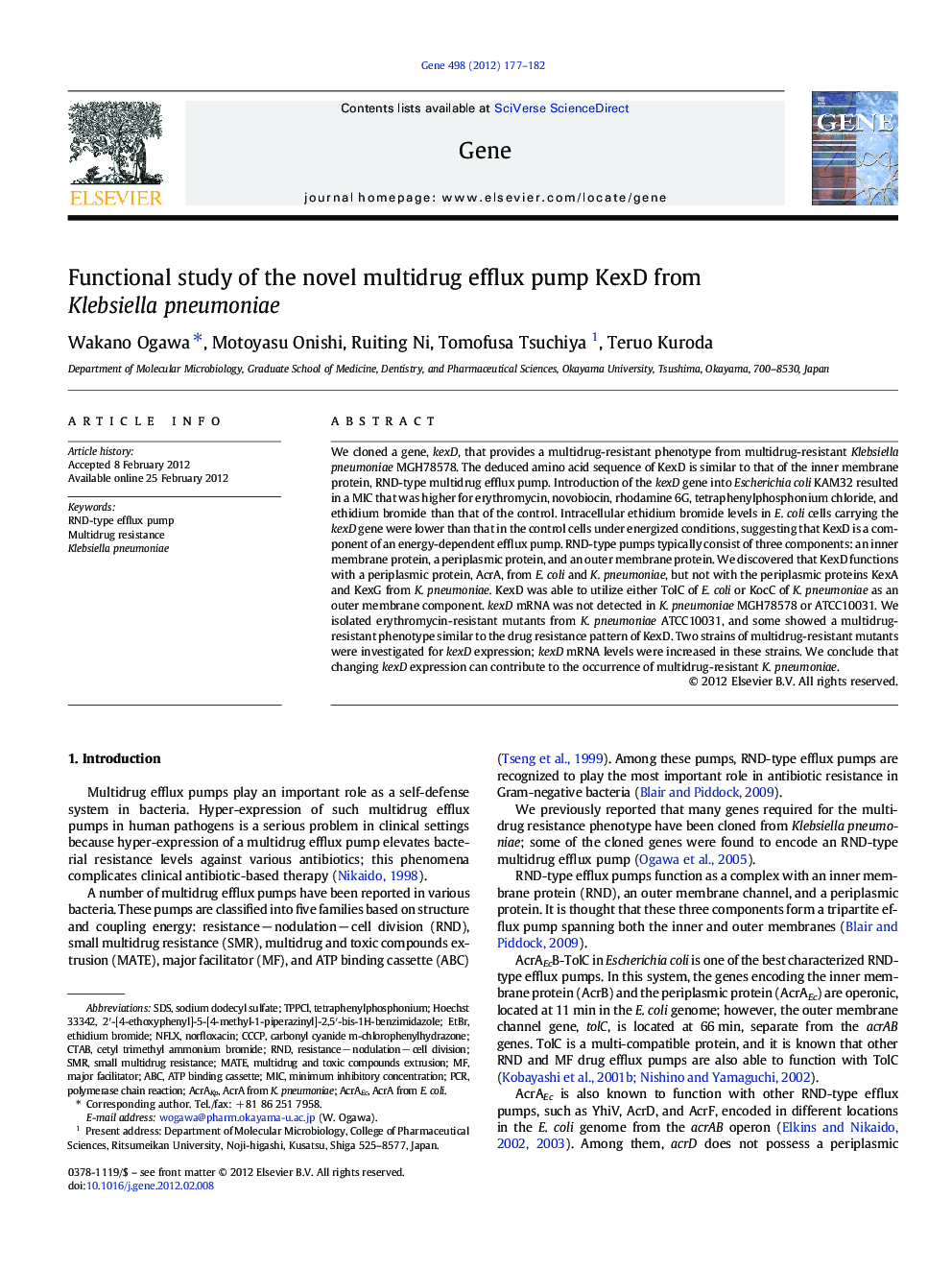 Functional study of the novel multidrug efflux pump KexD from Klebsiella pneumoniae