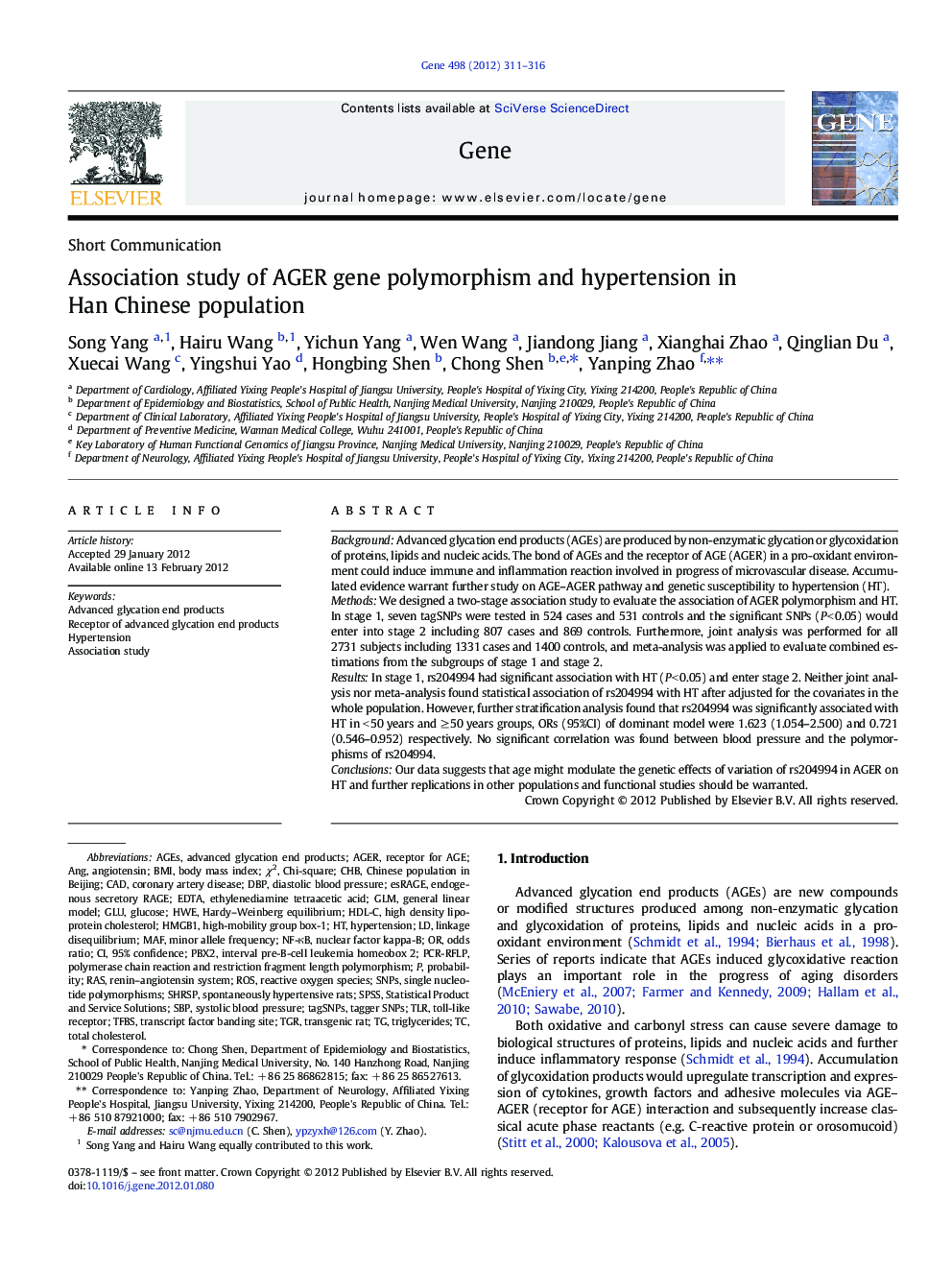 Association study of AGER gene polymorphism and hypertension in Han Chinese population