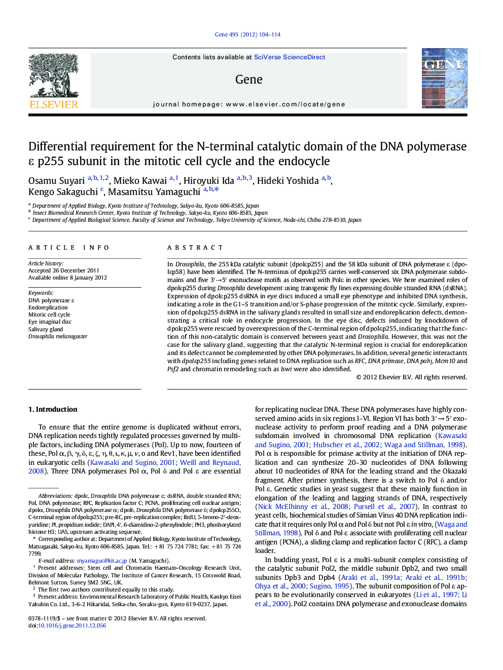 Differential requirement for the N-terminal catalytic domain of the DNA polymerase ε p255 subunit in the mitotic cell cycle and the endocycle