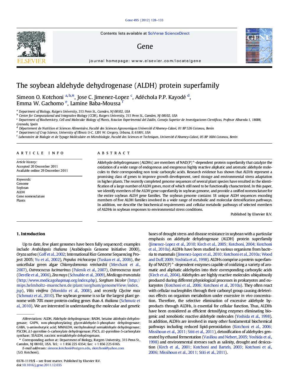 The soybean aldehyde dehydrogenase (ALDH) protein superfamily