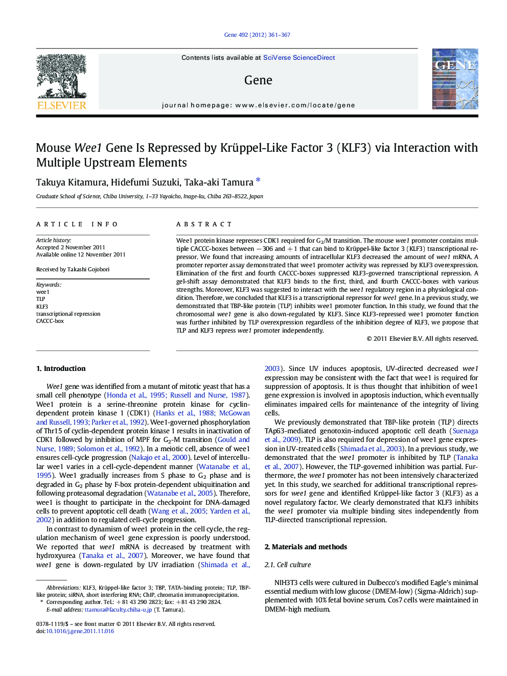 Mouse Wee1 Gene Is Repressed by Krüppel-Like Factor 3 (KLF3) via Interaction with Multiple Upstream Elements