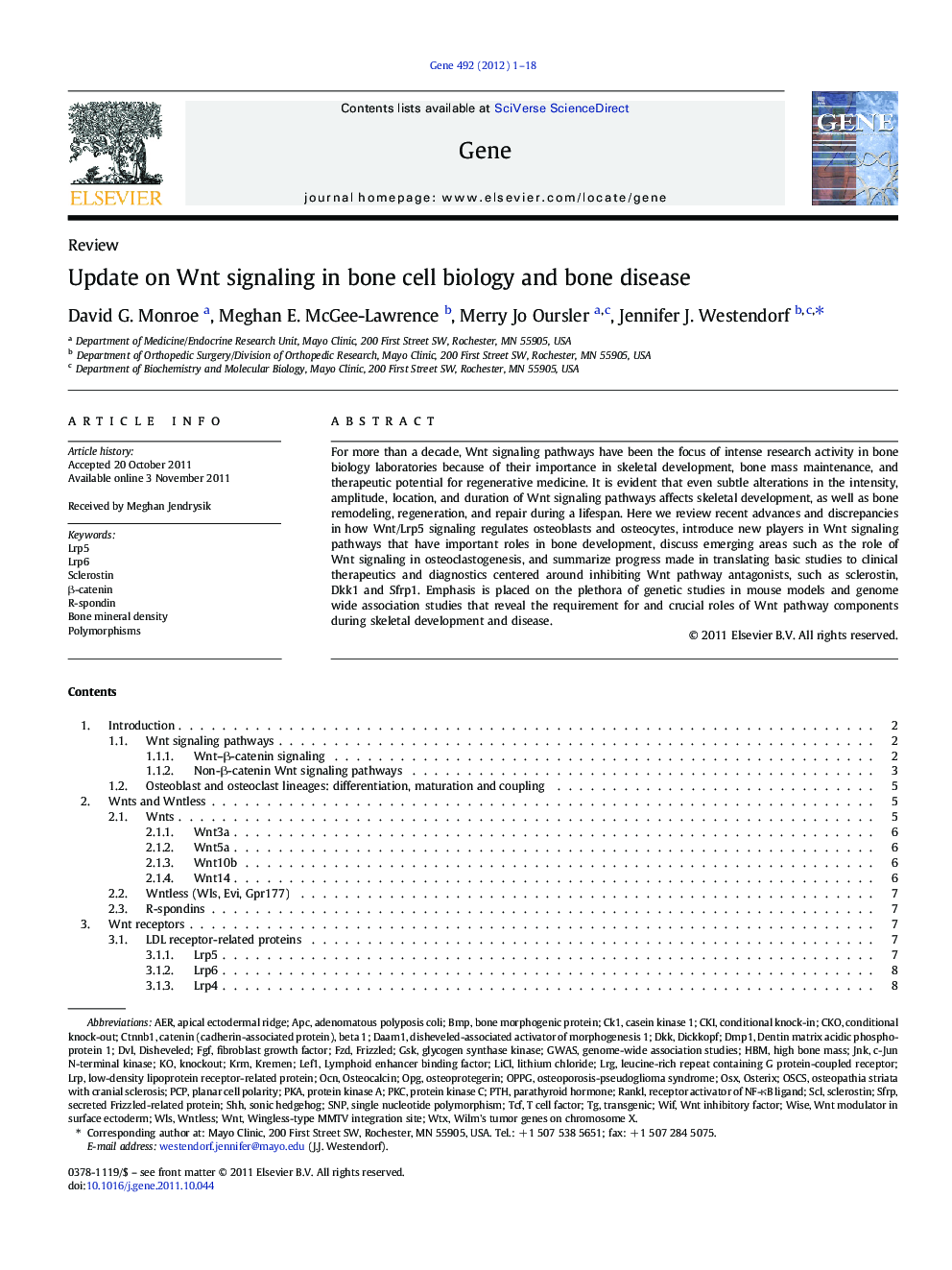 Update on Wnt signaling in bone cell biology and bone disease