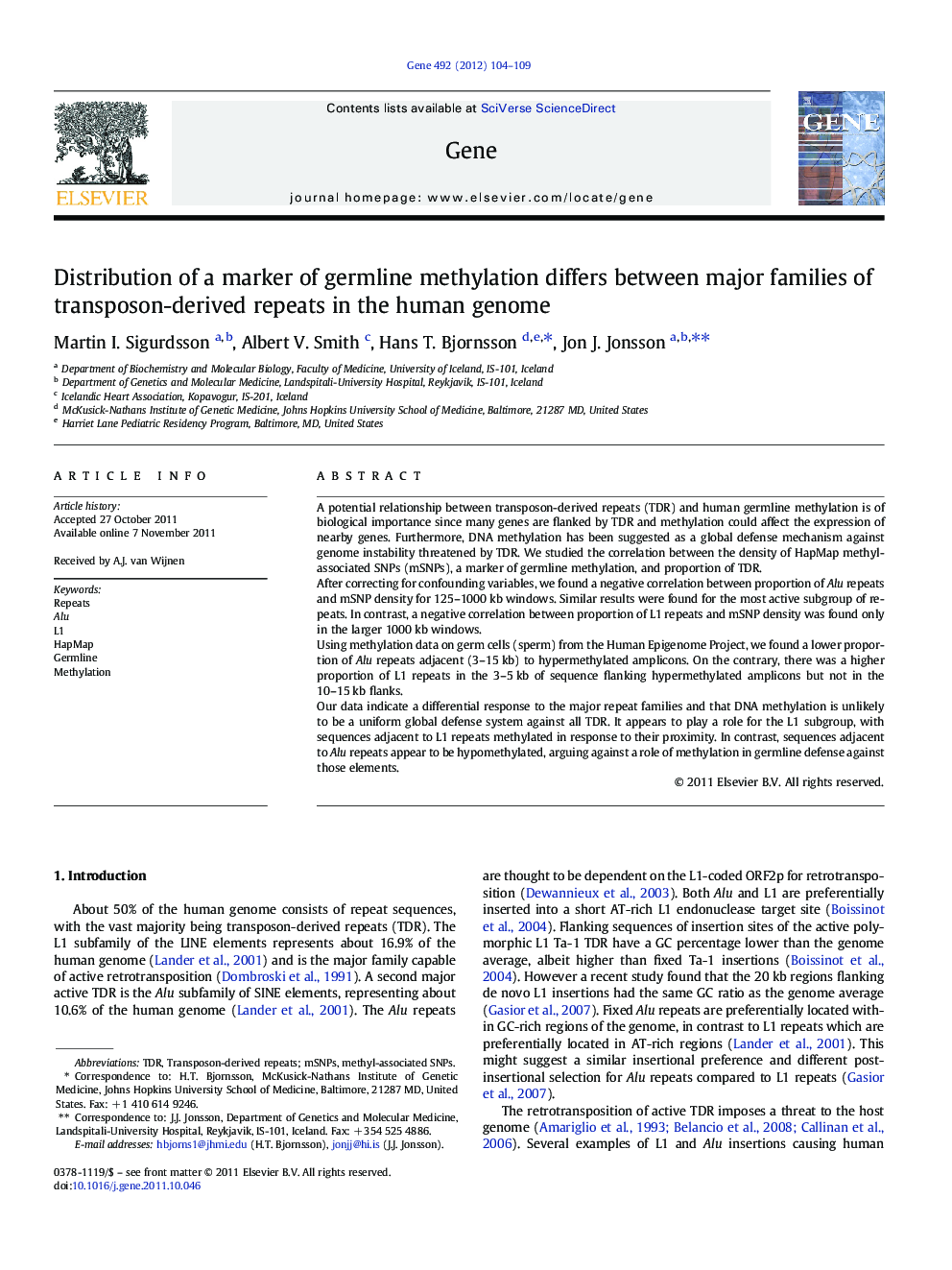 Distribution of a marker of germline methylation differs between major families of transposon-derived repeats in the human genome