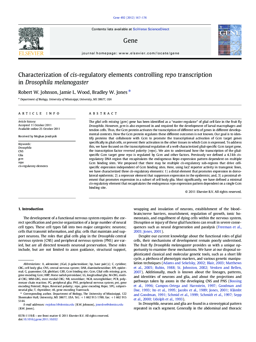 Characterization of cis-regulatory elements controlling repo transcription in Drosophila melanogaster