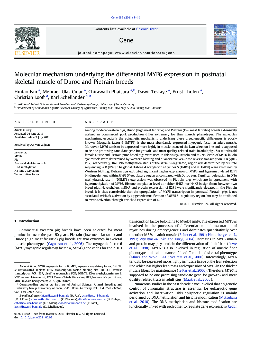 Molecular mechanism underlying the differential MYF6 expression in postnatal skeletal muscle of Duroc and Pietrain breeds