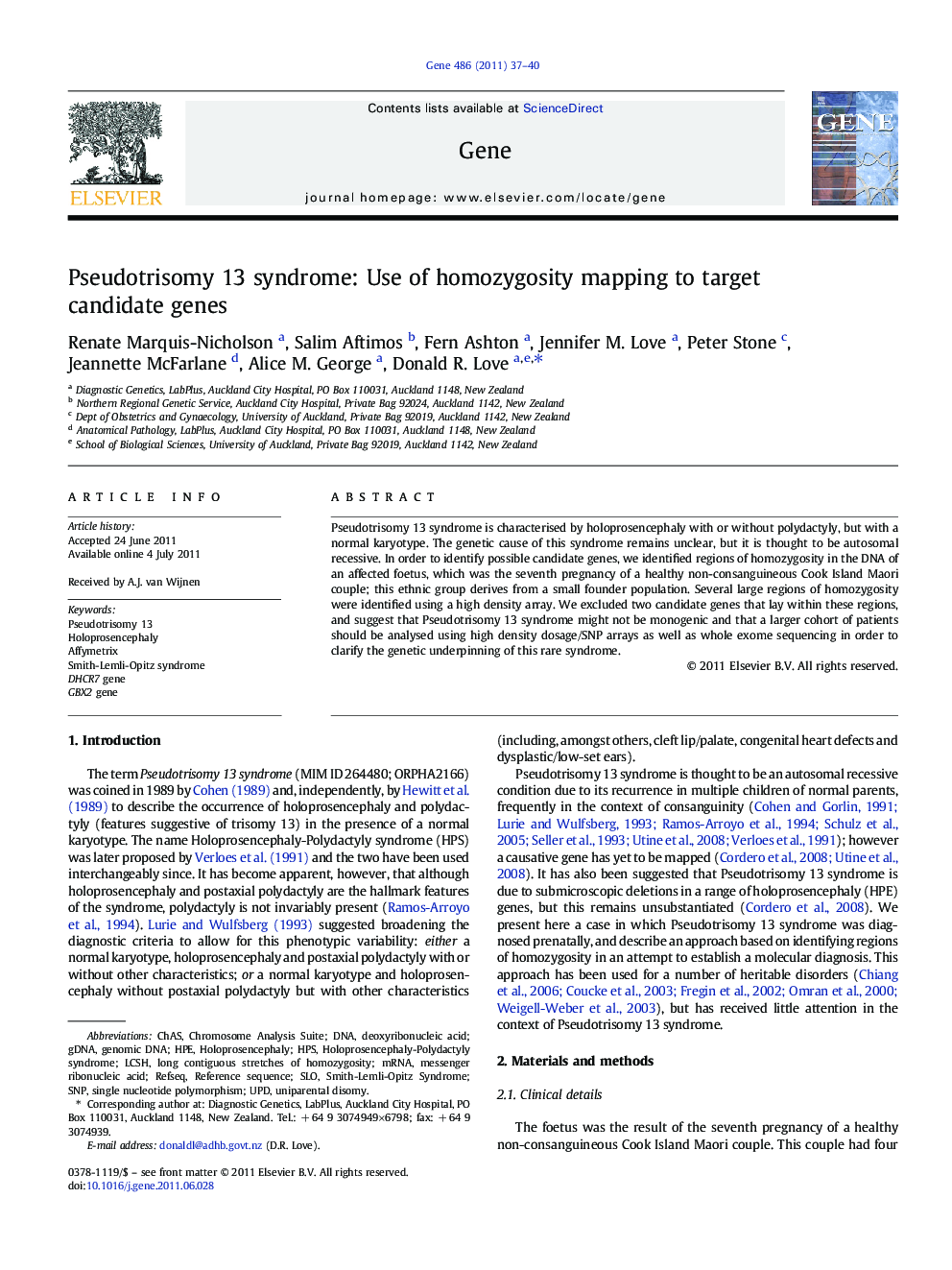 عکس صفحه اول مقاله: Pseudotrisomy 13 syndrome: Use of homozygosity mapping to target candidate genes Pseudotrisomy 13 syndrome: Use of homozygosity mapping to target candidate genes