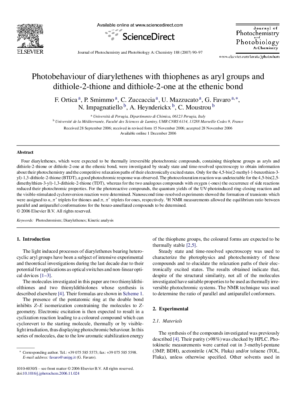 Photobehaviour of diarylethenes with thiophenes as aryl groups and dithiole-2-thione and dithiole-2-one at the ethenic bond