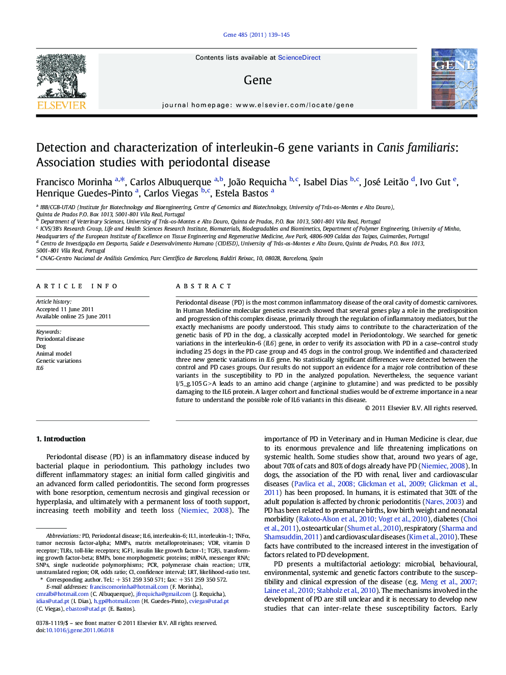 Detection and characterization of interleukin-6 gene variants in Canis familiaris: Association studies with periodontal disease