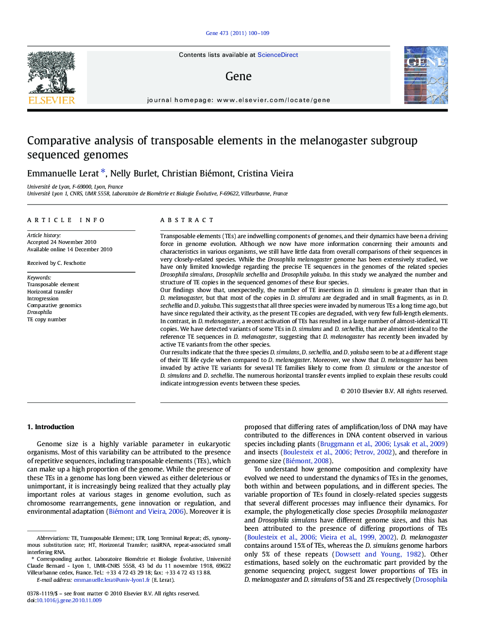 Comparative analysis of transposable elements in the melanogaster subgroup sequenced genomes