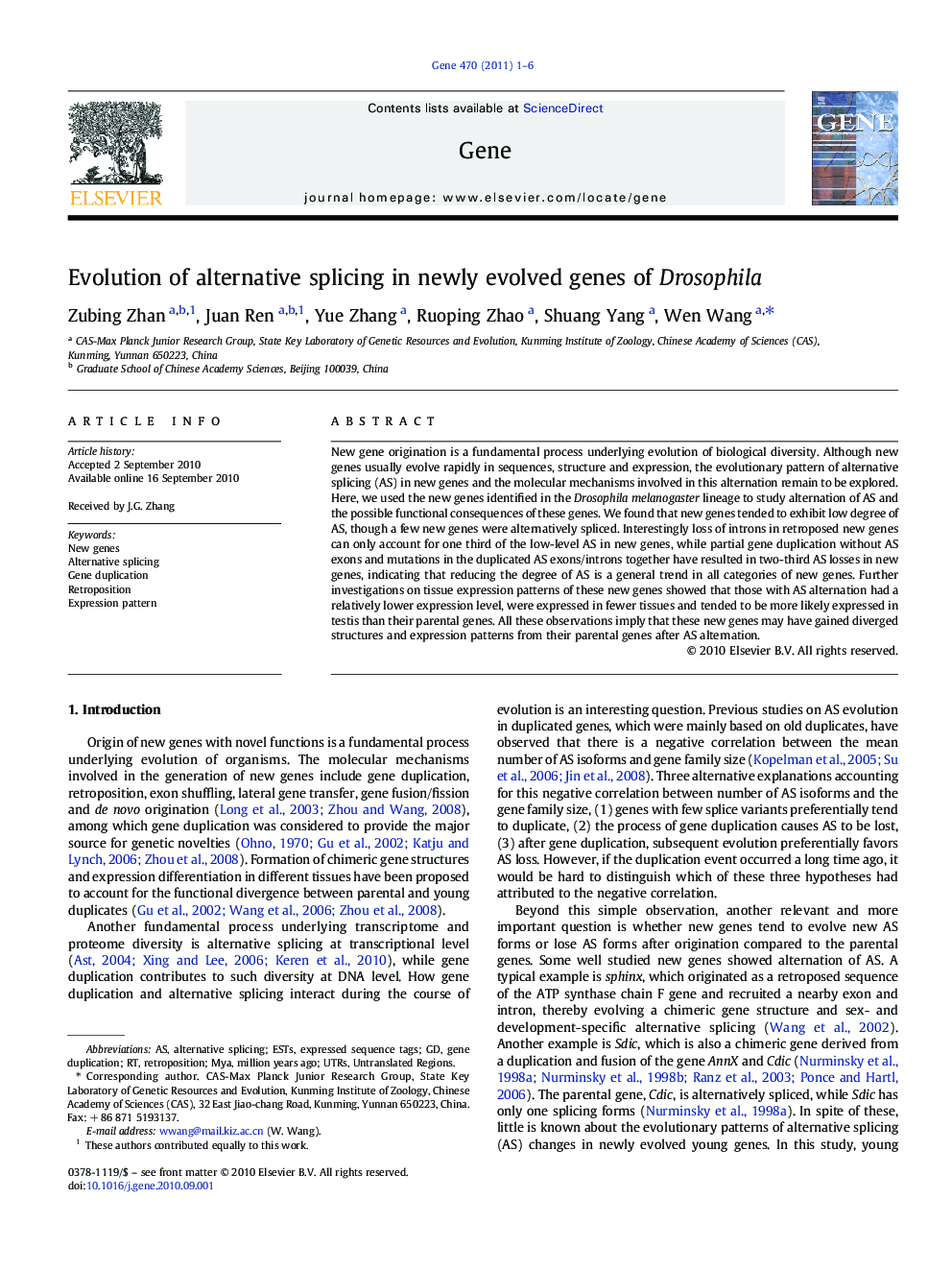 Evolution of alternative splicing in newly evolved genes of Drosophila