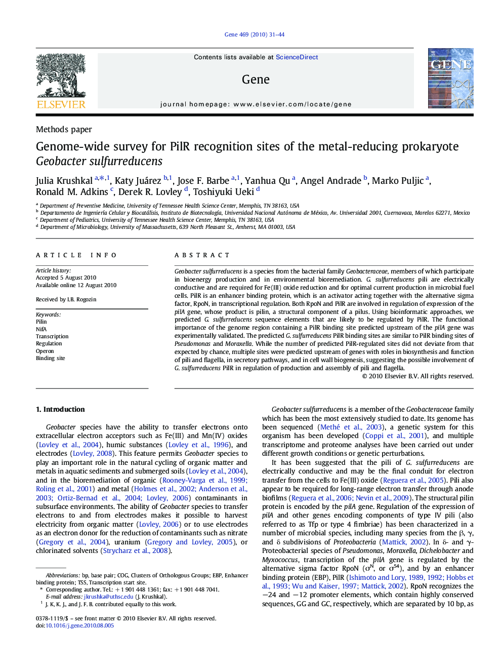 Genome-wide survey for PilR recognition sites of the metal-reducing prokaryote Geobacter sulfurreducens