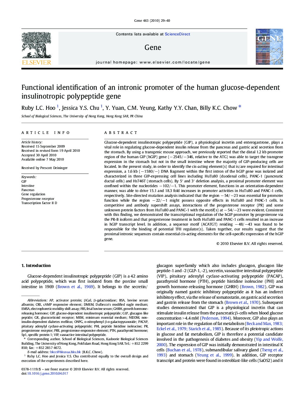 Functional identification of an intronic promoter of the human glucose-dependent insulinotropic polypeptide gene