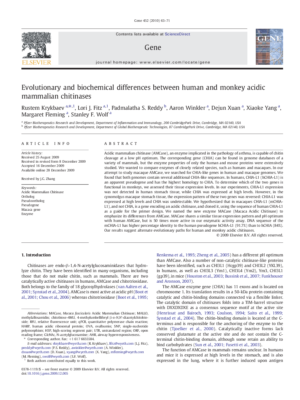 Evolutionary and biochemical differences between human and monkey acidic mammalian chitinases