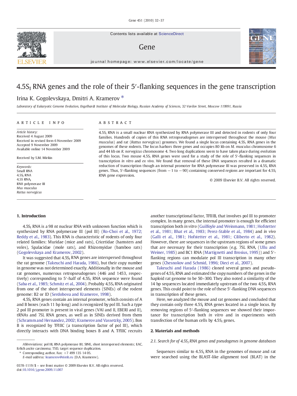 4.5SI RNA genes and the role of their 5′-flanking sequences in the gene transcription