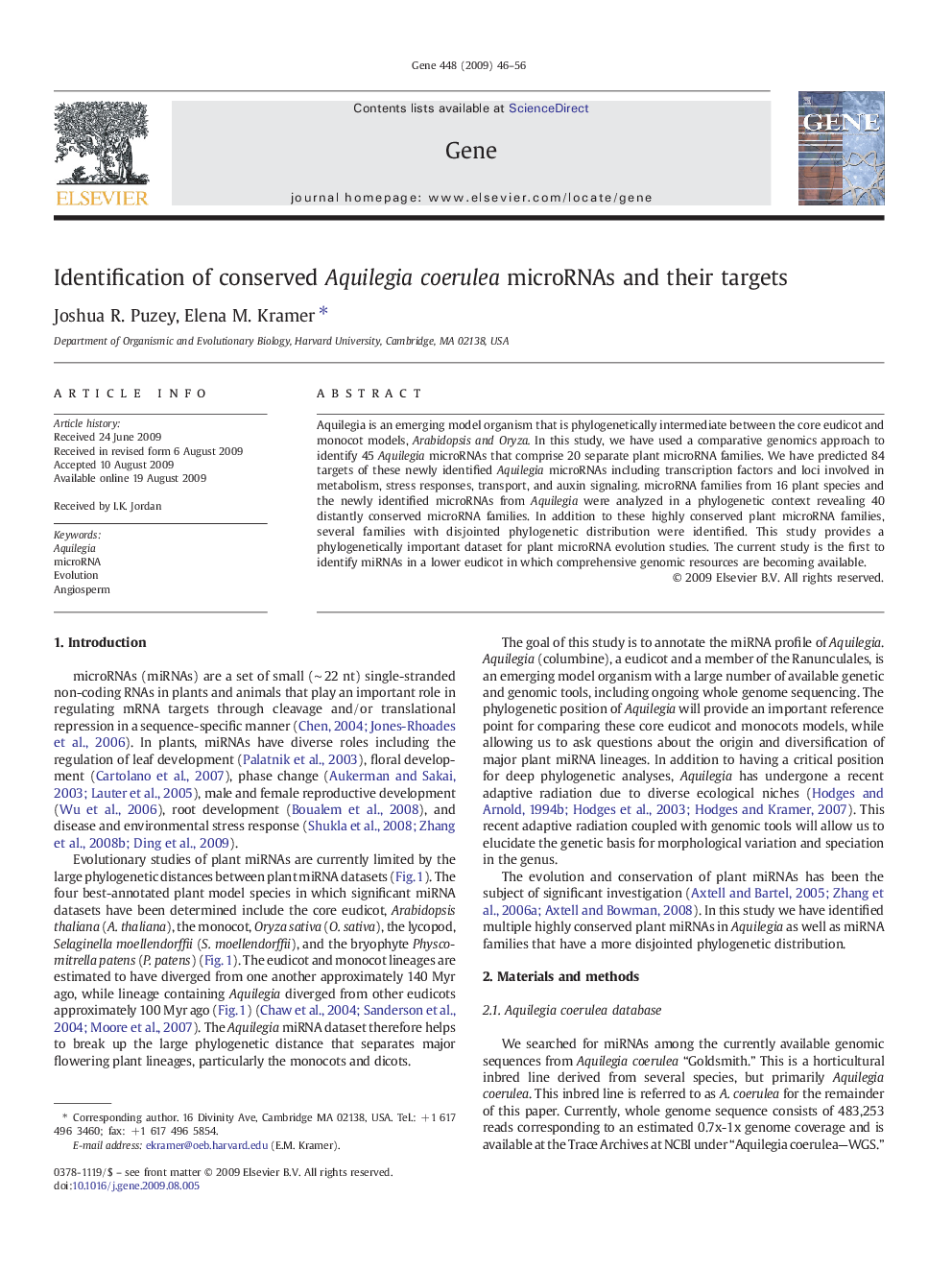 Identification of conserved Aquilegia coerulea microRNAs and their targets