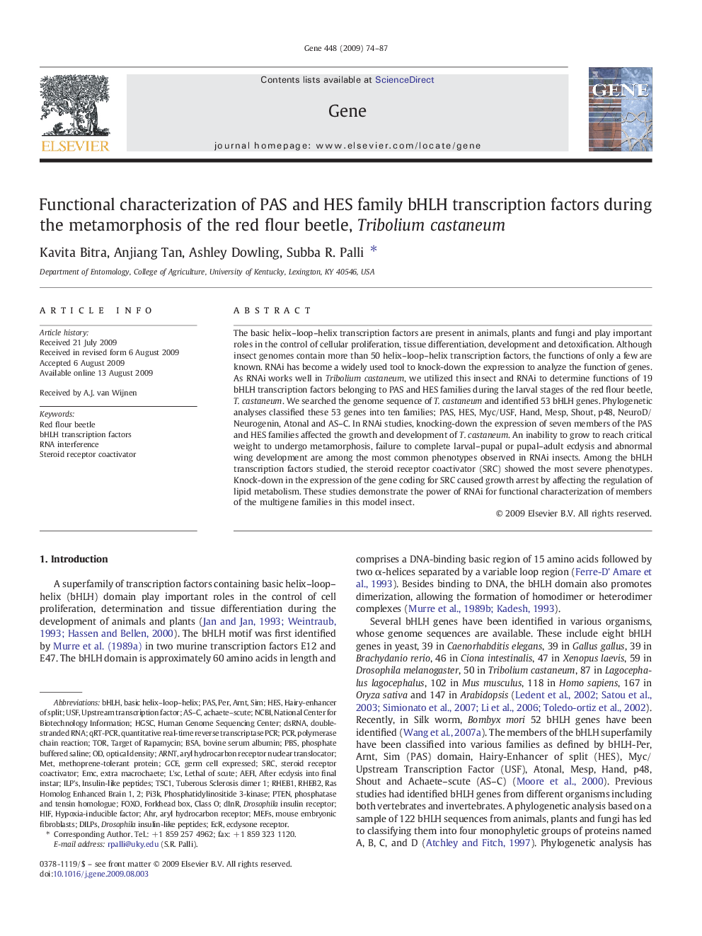 Functional characterization of PAS and HES family bHLH transcription factors during the metamorphosis of the red flour beetle, Tribolium castaneum