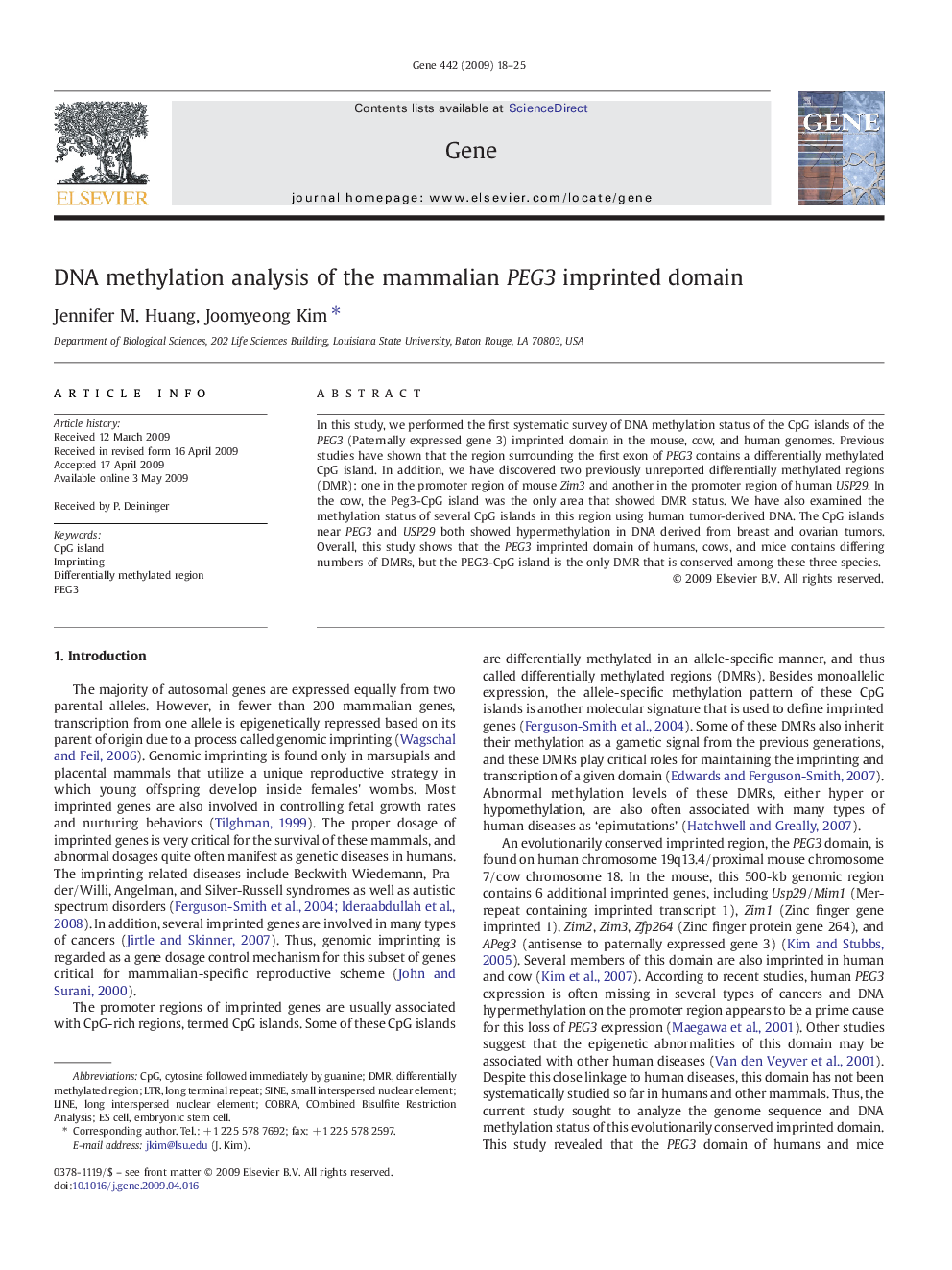 DNA methylation analysis of the mammalian PEG3 imprinted domain