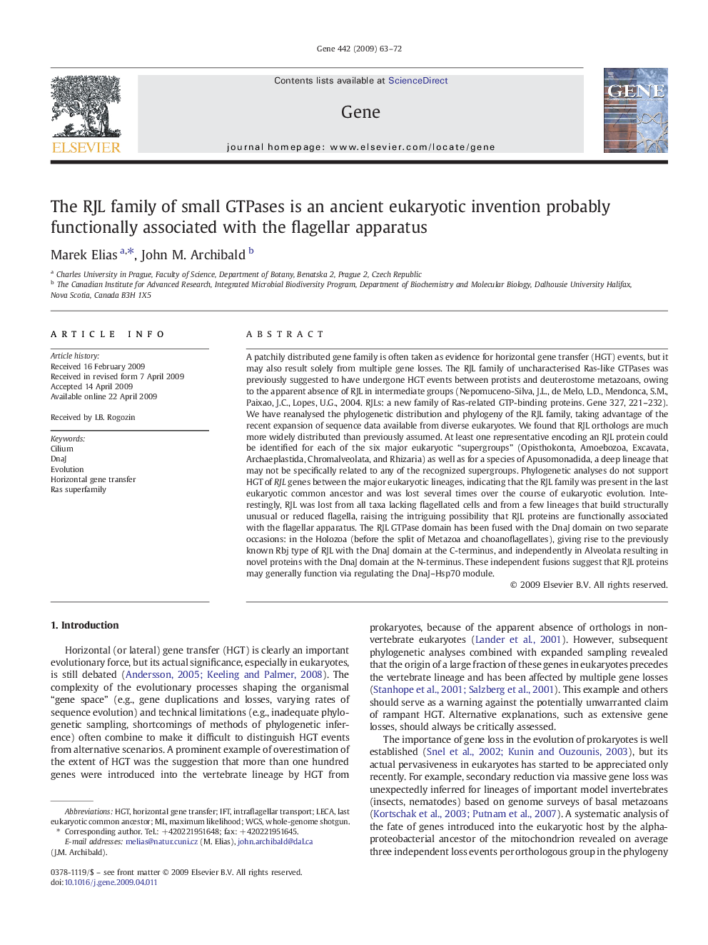 The RJL family of small GTPases is an ancient eukaryotic invention probably functionally associated with the flagellar apparatus