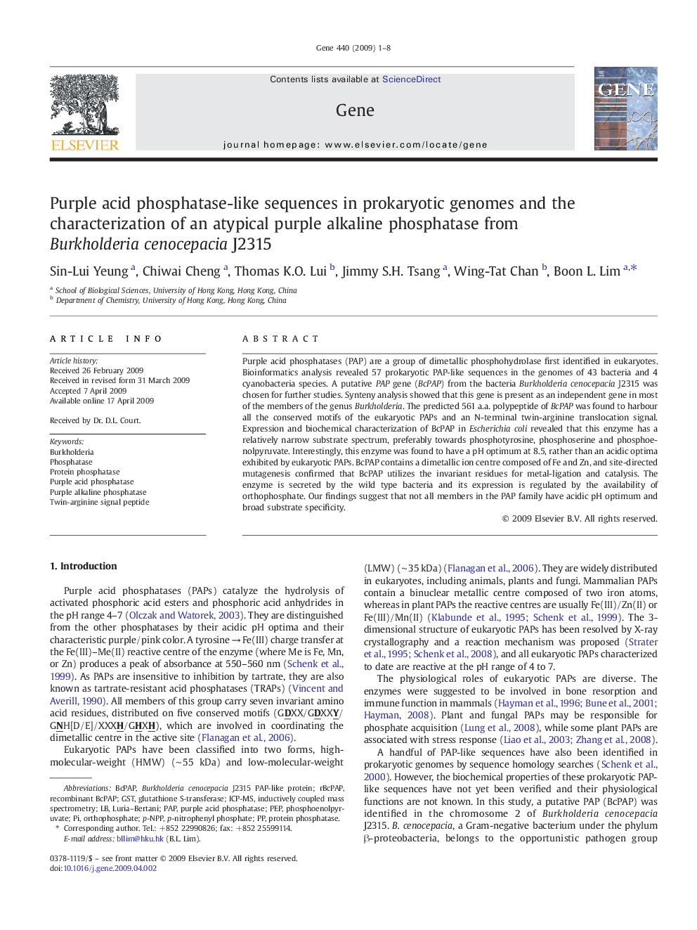 Purple acid phosphatase-like sequences in prokaryotic genomes and the characterization of an atypical purple alkaline phosphatase from Burkholderia cenocepacia J2315