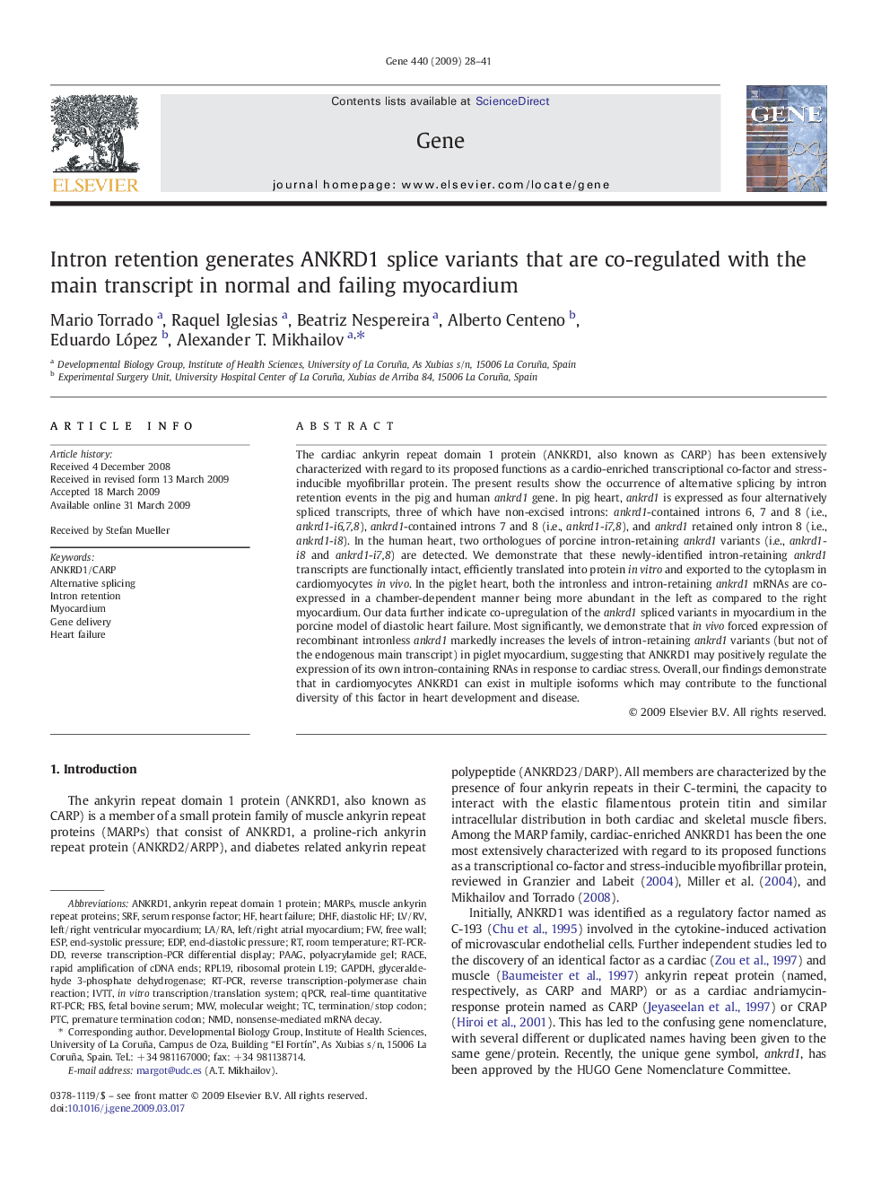 Intron retention generates ANKRD1 splice variants that are co-regulated with the main transcript in normal and failing myocardium