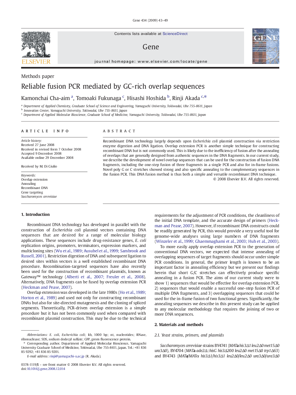 Reliable fusion PCR mediated by GC-rich overlap sequences