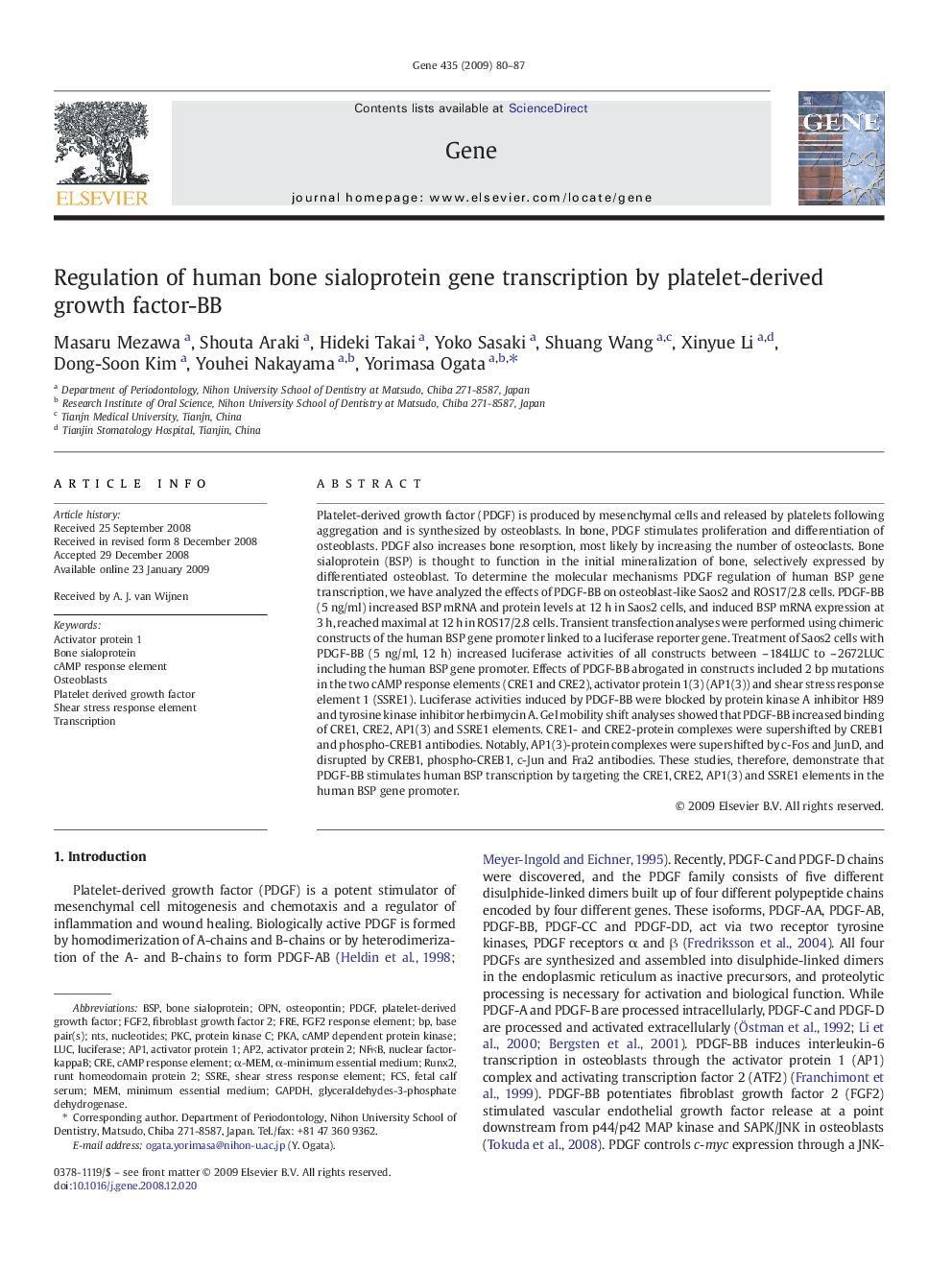 Regulation of human bone sialoprotein gene transcription by platelet-derived growth factor-BB